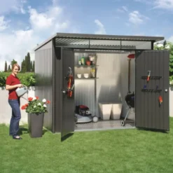 Abri de jardin AvantGarde double porte acier taille A5 gris foncé 260x220x218 cm