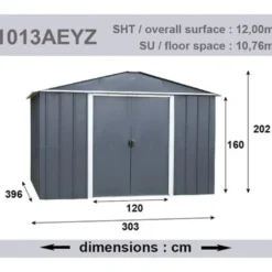 Abri de jardin métal sans plancher coloris anthracite Yardmaster Trigano - 10,76 m²