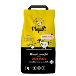 Aliment complet de croissance pour volaille en sac jaune de 8 kg