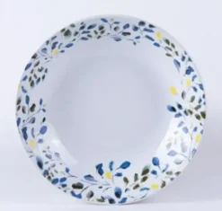 Assiette calotte en grès à motif végétal bleu et vert Althéa - Ø 19 cm