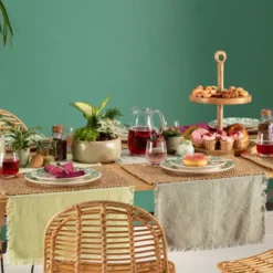 Assiette à dessert coloris vert en céramique motifs feuillages Natura - Ø 21,5 cm