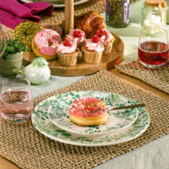 Assiette à dessert coloris vert en céramique motifs feuillages Natura - Ø 21,5 cm
