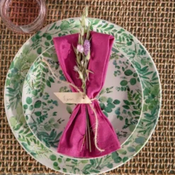 Assiette à dessert coloris vert en céramique motifs feuillages Natura - Ø 21,5 cm