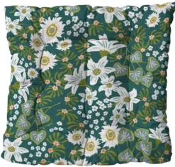 Assise de fauteuil matelassée en polyester/coton fleuri vert Cap Elégantes - 46 x 46 x 9 cm