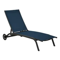 Bain de soleil en aluminium gris et toile textilène bleue - 192 x 71 x 30/92 cm