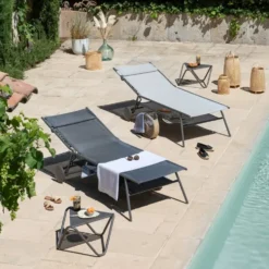 Bain de soleil Miami II haut Lafuma coloris gris structure en acier et toile en Batyline®- 80 x 186 x 90 cm