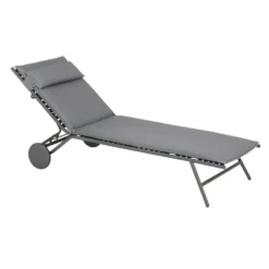 Bain de soleil Miami II Lafuma coloris gris en acier et titane et matelassé BeComfort® - 77 x 184 x 76 cm
