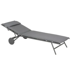 Bain de soleil Miami II Lafuma coloris gris en acier et titane et matelassé BeComfort® - 77 x 184 x 76 cm