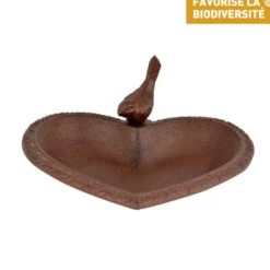 Bain d’oiseau forme cœur en fonte marron 17x14,9x7,8 cm