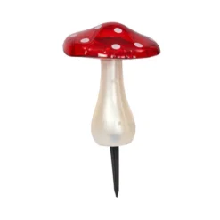 Balise solaire champignon magique coloris rouge en plastique effet blanc froid - Ø 18 x 23 cm