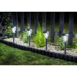 Balise solaire à piquer en verre et acier gris Triton - 4 pièces
