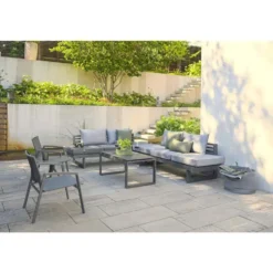 Banquette de jardin coloris gris en aluminium Stern - 216 x 80 x 68 cm