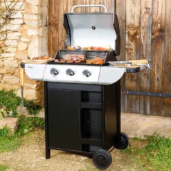 Barbecue gaz Miami 300 avec 3 feux 9KW coloris noir - 120,8 x 59,5 x 113 cm