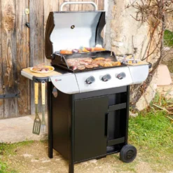 Barbecue gaz Miami 300 avec 3 feux 9KW coloris noir - 120,8 x 59,5 x 113 cm