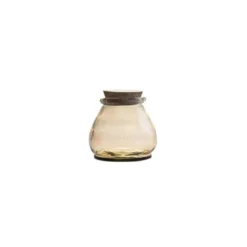 Bocal coloris jaune en verre recyclé bouchon en liège - 10 cm
