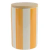 Bocal de conservation en porcelaine blanc et jaune rayé - Ø 10 x H 15,5 cm