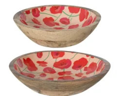 Bol décoratif à motif de coquelicots en bois de manguier rouge T1 - Ø 30 x H 6,5 cm