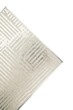 Boîte carrée en papier métallisé argent à motifs rayures - 16,5 x 7,5 cm