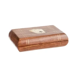 Boîte de rangement à jeux en bois d’acacia naturel - 15 x 11 x 4,5 cm