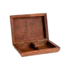 Boîte de rangement à jeux en bois d’acacia naturel - 15 x 11 x 4,5 cm