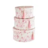 Boîtes rondes en papier à décor floral rose et crème et couvercle à pompon - les 3 boîtes