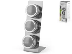 3 boîtes sur support magnétique en inox argent - 11 x 8 x 24 cm