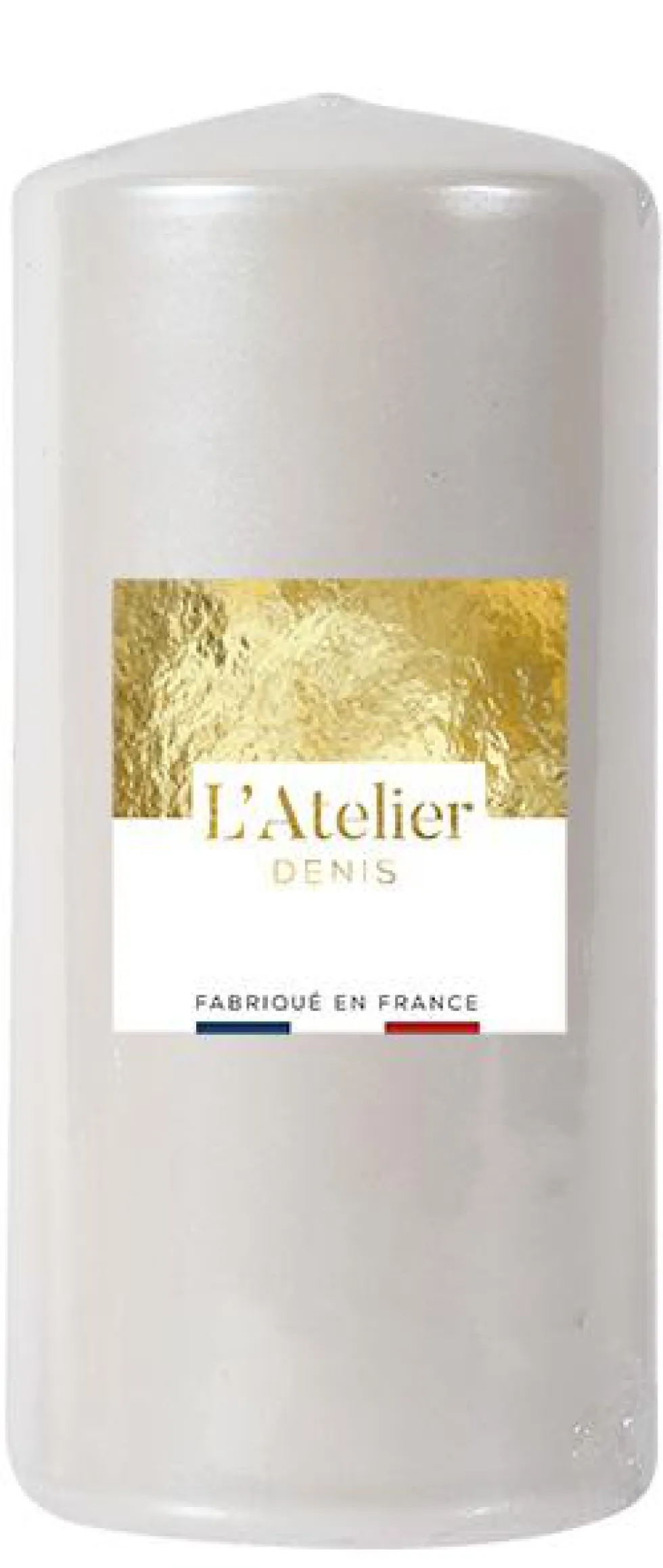 Bougie cylindrique coloris blanc nacré L’Atelier Denis – Ø 6,8 x H 14,5 cm
