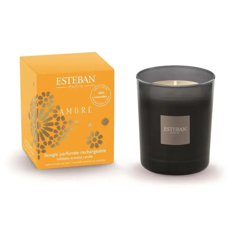 Bougie parfumée rechargeable Initiale Ambre Esteban - 180 g