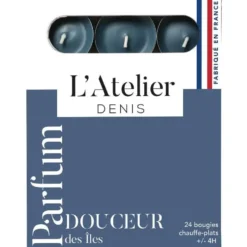 Bougies chauffe-plats bleu parfum douceur des î L’Atelier de Denis - L’étui de 24