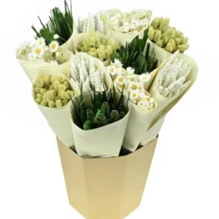 Bouquet de fleurs séchées botte vert et blanc Naturalys - 50 cm