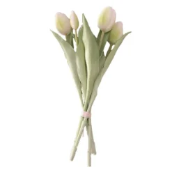 Bouquet de 5 tulipes blanches en silicone Naturalys - 30 cm