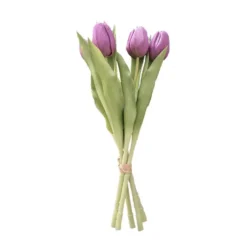 Bouquet de 5 tulipes mauves en silicone Naturalys - 30 cm