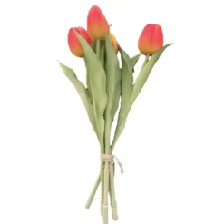 Bouquet de 5 tulipes orange en silicone Naturalys - 30 cm