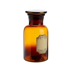 Bouteille déco style herboristerie en verre fumé ocre - Ø 8,5 x H 16,5 cm