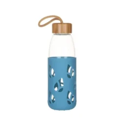Bouteille en verre et silicone nomade 55 cl coloris bleu H 21 x Ø 7 cm