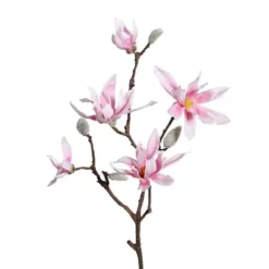 Branche de magnolia en jute et mousse rose clair - 28 x 15 x 95 cm