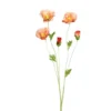 Branche de pavot artificiel pêche à 3 fleurs et 2 boutons - 65 cm