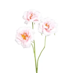 Branche de rose artificielle rose clair à 3 fleurs - 65 cm