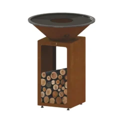 Brasero de cuisson coloris cognac avec porte-bûches B.B.O 68 Oyat - Ø 68 cm