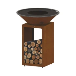 Brasero de cuisson coloris cognac avec porte-bûches B.B.O 78 Oyat - 78 cm