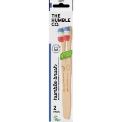 Brosse à dents en Bambou soft the Humble Co. - Pack de 2 Bleu, Blanc, Rouge