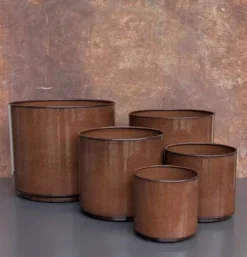 Cache-pot coloris marron en zinc Looma taille L - Ø 31 x 28 cm