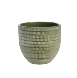 Cache-pot en céramique vert mat Sulco – 20 x 18 cm