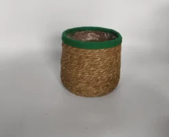 Cache-pot en vannerie naturelle coloris vert et beige en osier - Ø 19 cm