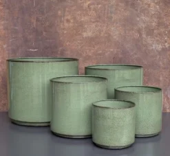 Cache-pot Looma coloris vert en zinx taille L - Ø 31 x 28 cm