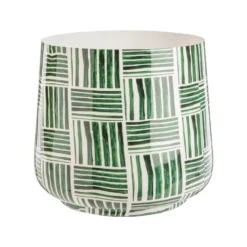 Cache-pot strié coloris vert en zinc taille XL - Ø 35 x 31 cm