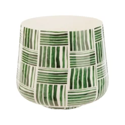 Cache-pot strié coloris vert en zinc taille L - Ø 29 x 26 cm