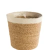 Cache-pot vannerie naturelle avec rebord blanc coloris beige - 18 x 16 x 13,5 cm