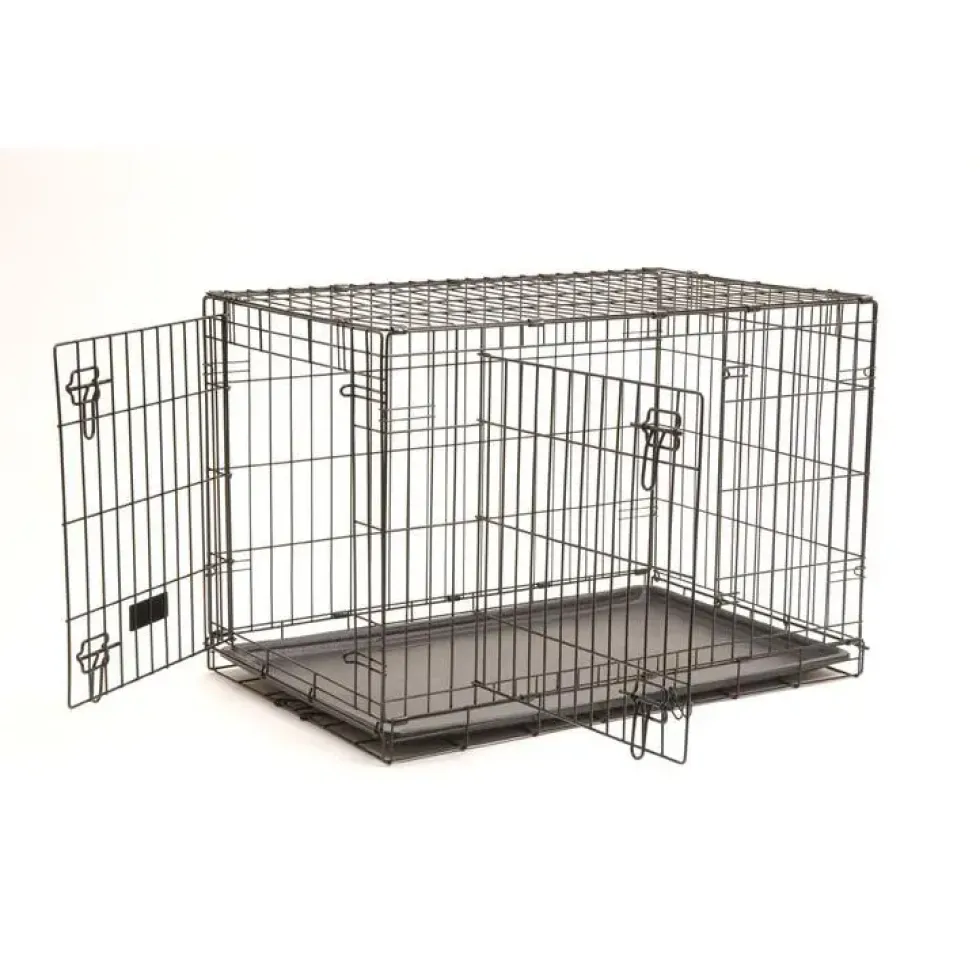 Cage d'éduaction noire pour chien et chiot avec 2 portes - 106 x 71 x 76 cm