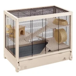 Cage en bois pin nordique coloris blanc Hamsterville - 60 x 34 x 49 cm